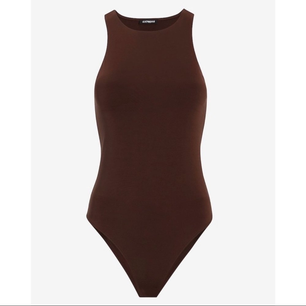Express Body Contour Silky High Neck Thong Bodysuit